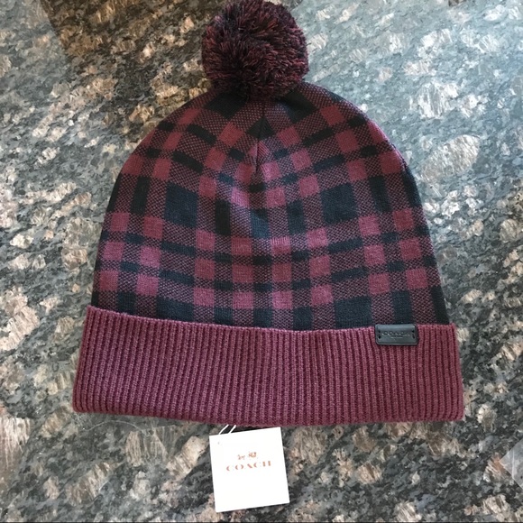❄️FIRM❄️Coach wool Pom Pom winter hat - ox blood - Picture 2 of 4